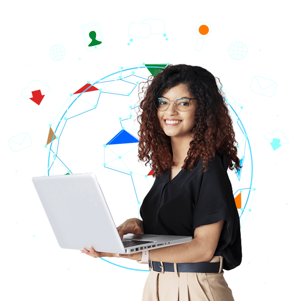 A girl holding laptop in hand